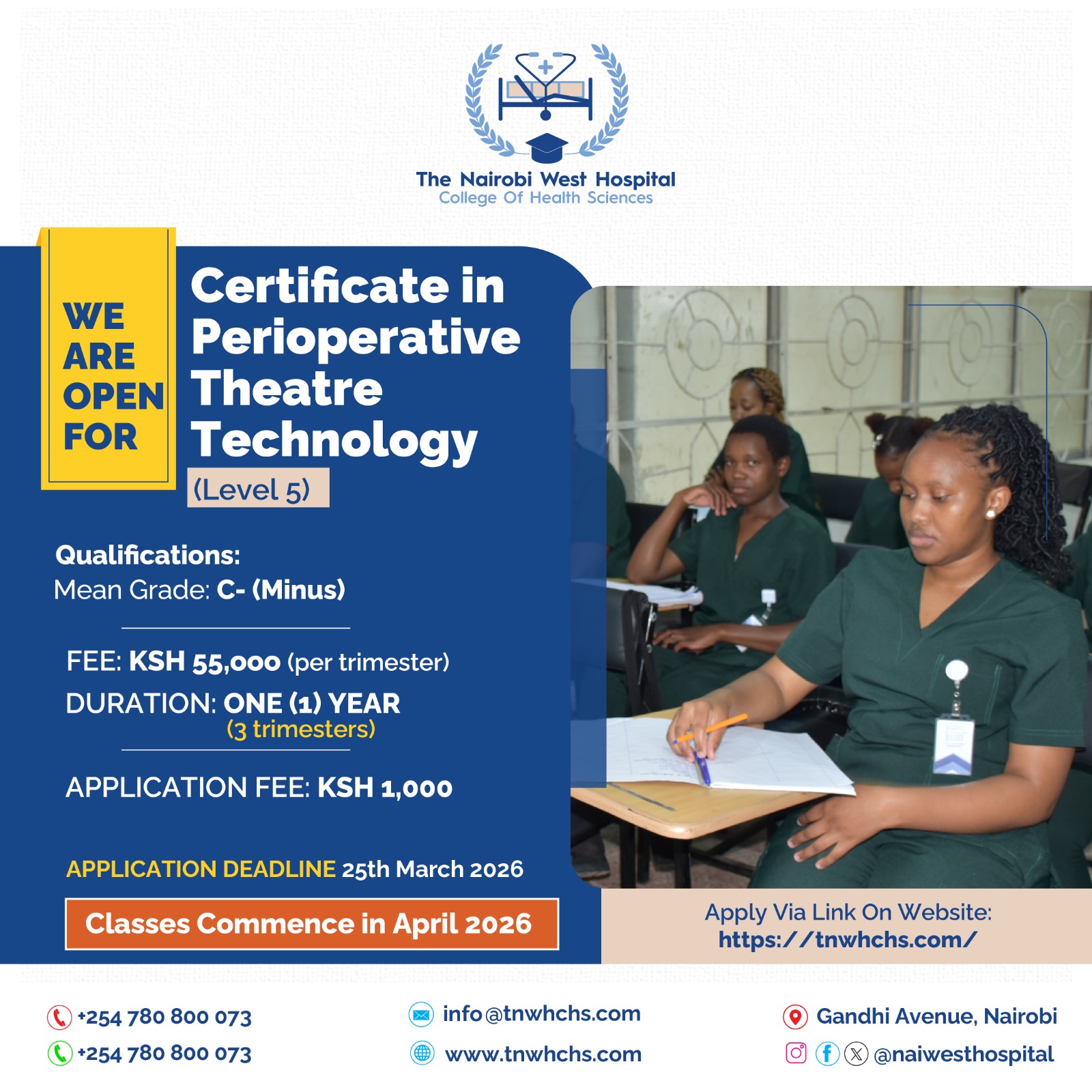 BROCHURE FOR CERTIFICATE IN PERIOPERATIVE THEATRE TECHNOLOGY