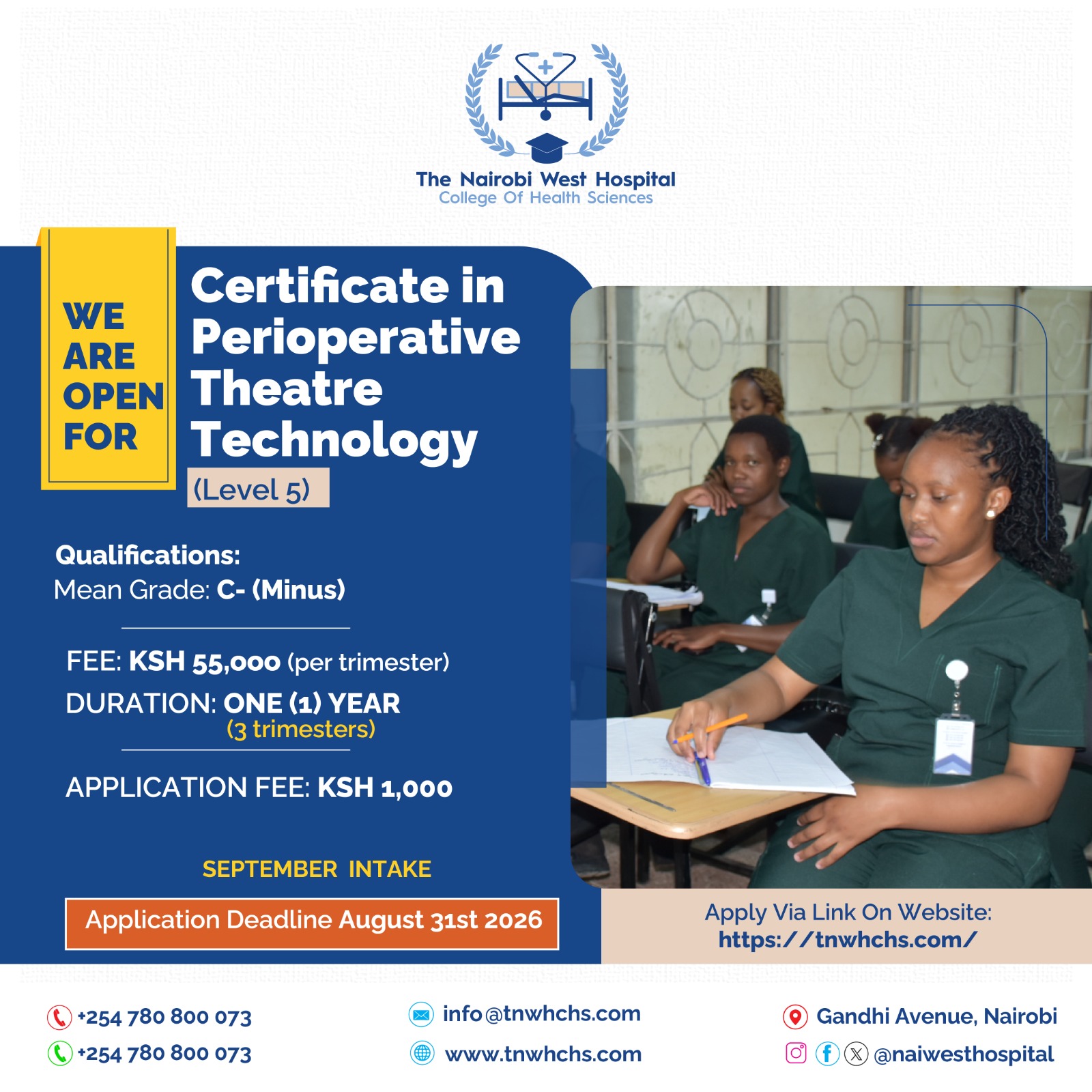 BROCHURE FOR CERTIFICATE IN PERIOPERATIVE THEATRE TECHNOLOGY
